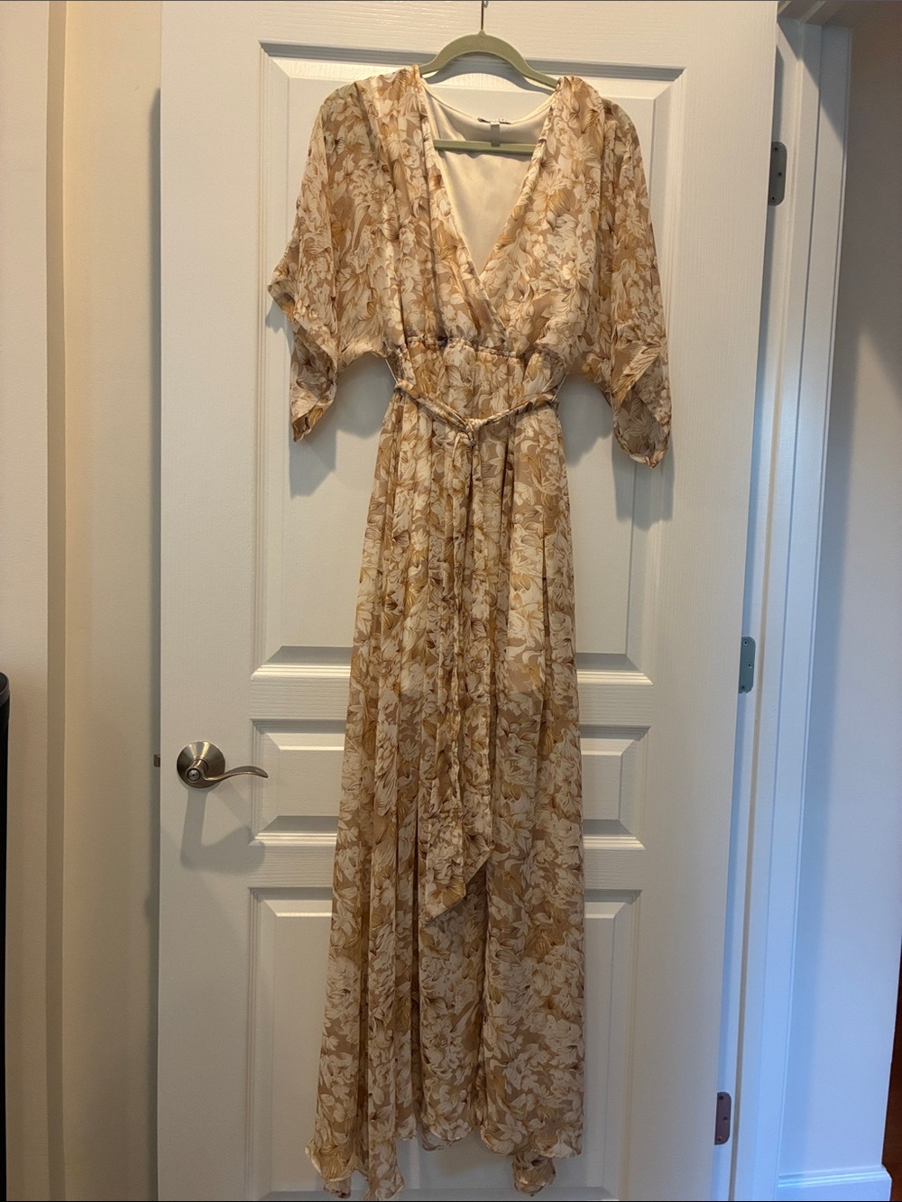 Baltic Born Cream and Tan Floral Wrap Maxi Dress